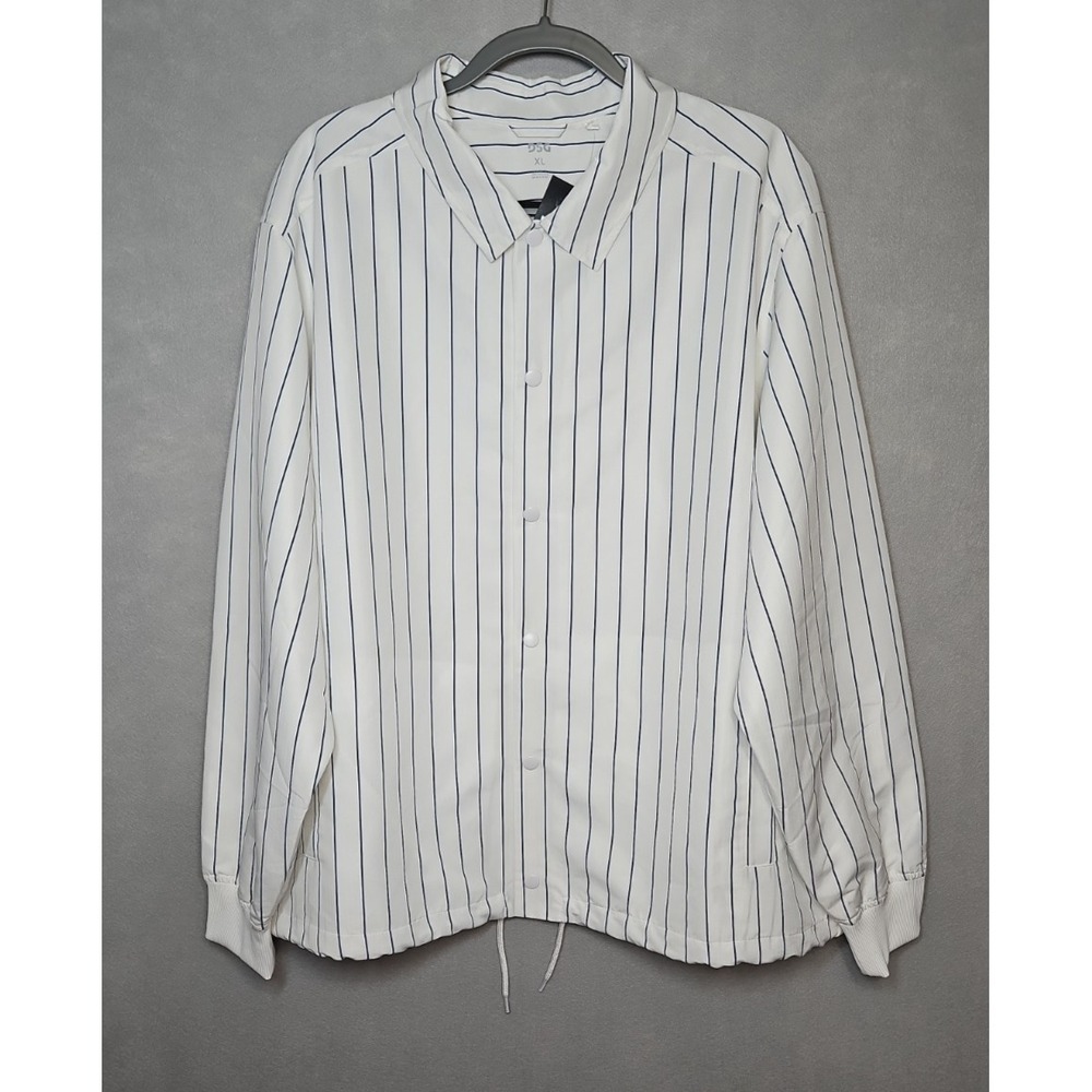 DSG Mens White Pinstripe Snap Front Coach Jacket Size XL NWT